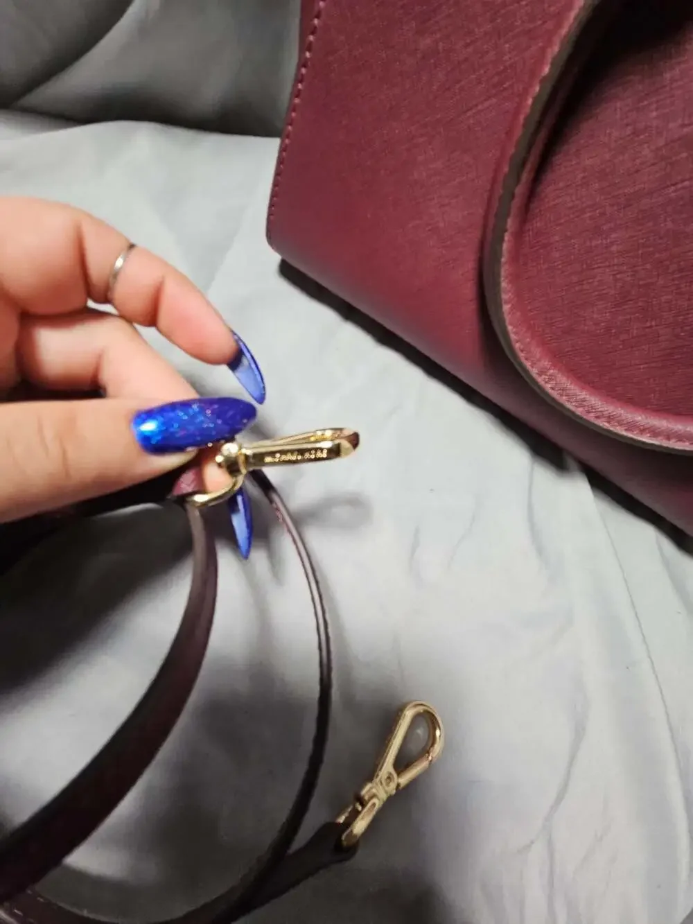 Michael Kors Selma Medium Saffiano Leather Top Zip Satchel in Merlot